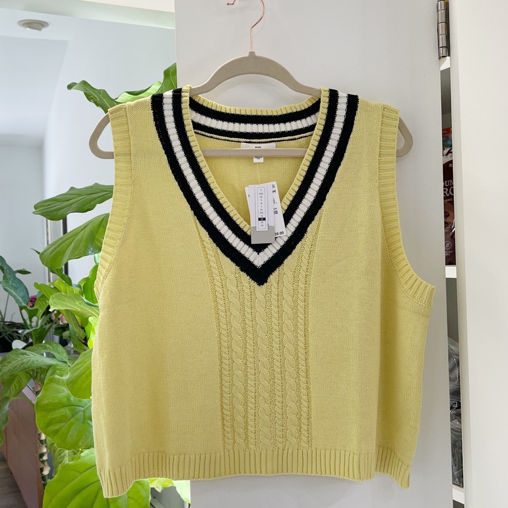 Yellow V-Neck Cable Knit Sweater Vest